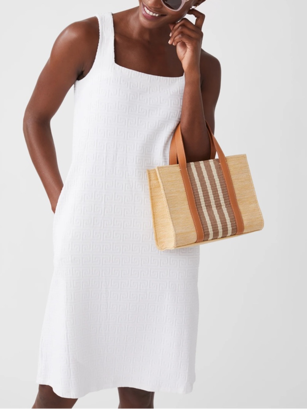 J. McLaughlin White Textured Sleeveless Midi Dress